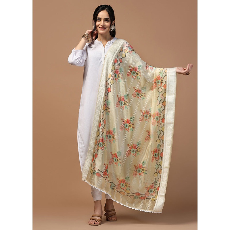 Cream Organza Dupatta - JD986595935