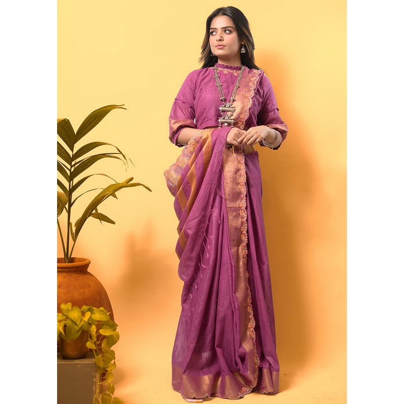 Lavender Silk Saree With Blouse - JD986595794