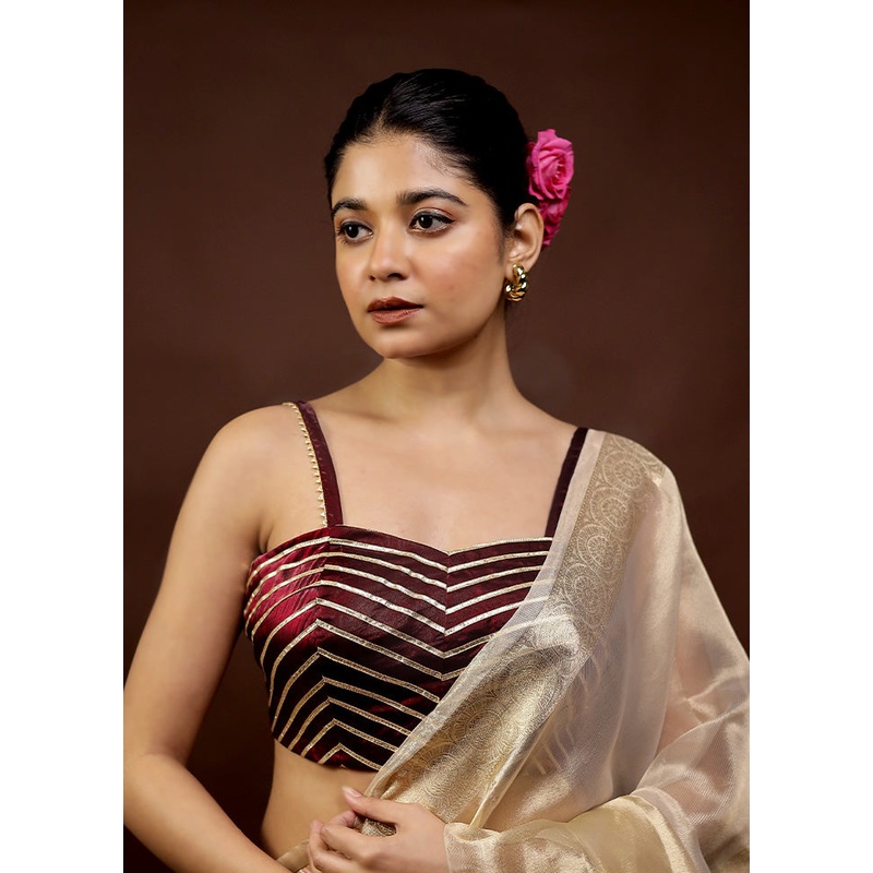 Maroon Tissue Designer Blouse - JD986595887