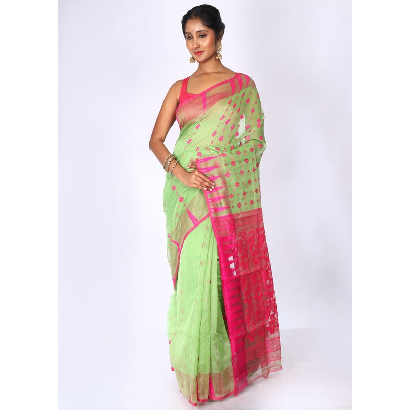Mint Green Tant Jamdani Saree Without Blouse Piece - JD986595747
