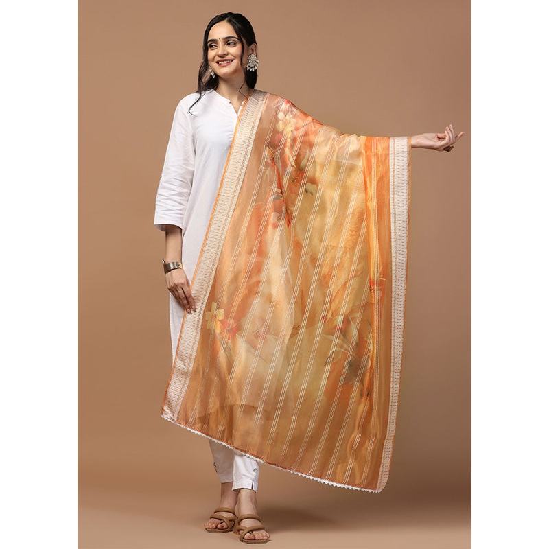 Orange Organza Dupatta - JD986595930