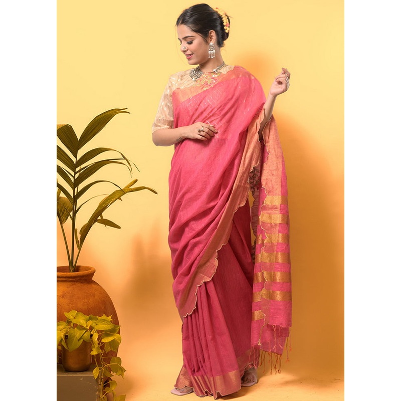Pink Silk Saree With Blouse - JD986595796