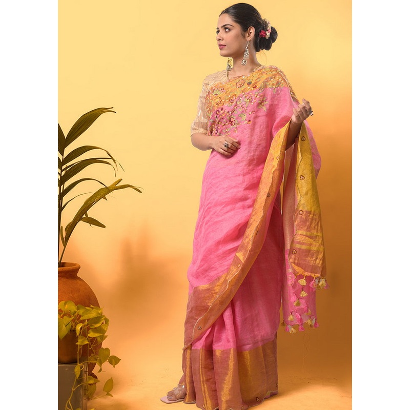 Pink Silk Saree With Blouse - JD986595799