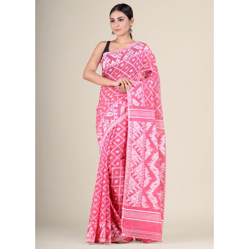 Pink Woven Tant Jamdani Silk Saree Without Blouse Piece - JD986595723