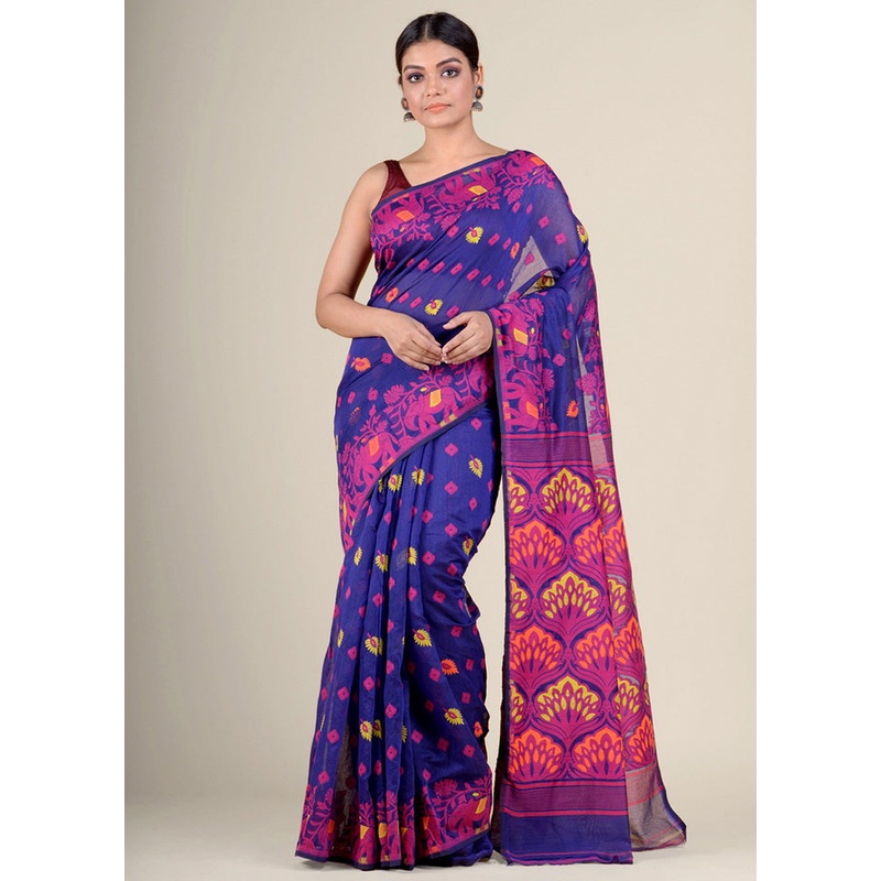 Pink Woven Tant Jamdani Silk Saree Without Blouse Piece - JD986595724