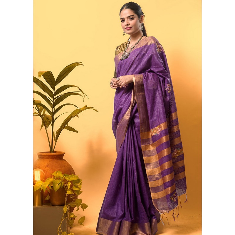 Purple Silk Saree With Blouse - JD986595798