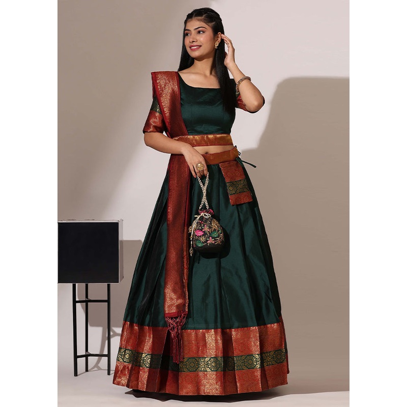 Purple Silk Semi Stitched Lehenga Set - JD986595910