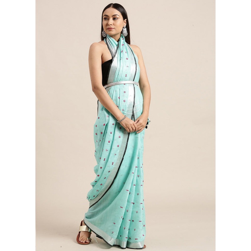 Sublime Linen Embroidered Floral Saree - JD986595777