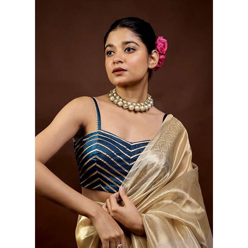 Teal Green Tissue Designer Blouse - JD986595881