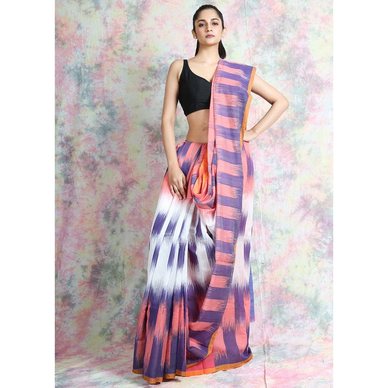 White Woven Cotton Silk Saree With Blouse - JD986595785