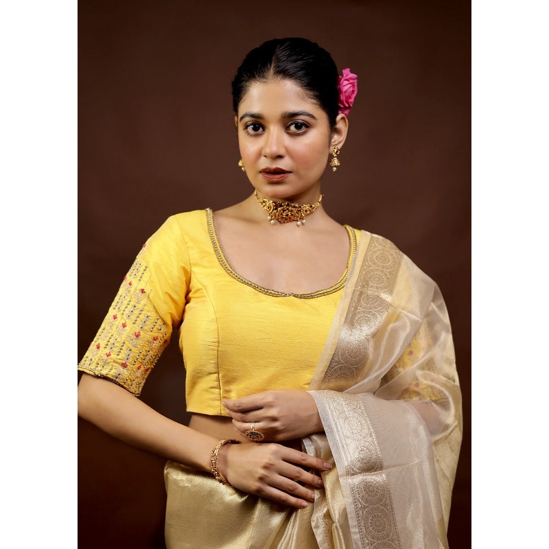 Yellow Dupion Silk Designer Blouse - JD986595878