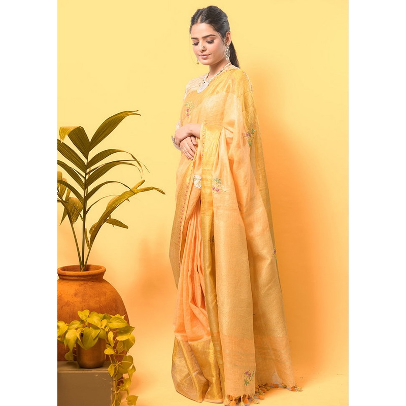 Yellow Silk Saree With Blouse - JD986595795
