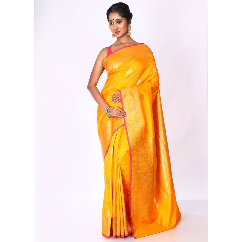 Yellow Uppada Silk Saree With Blouse Piece - JD986595761