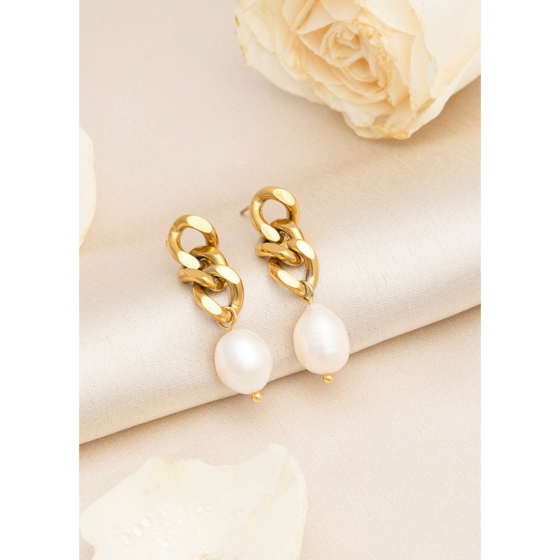 Golden Stainless Steel Earrings - JD986595582