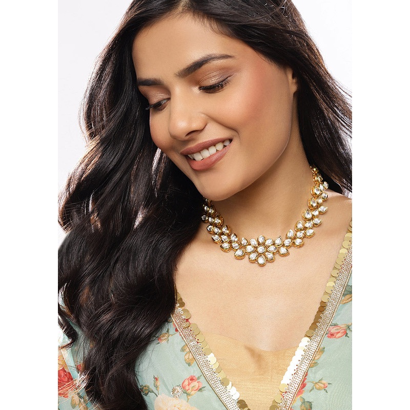 Golden Stone Work Alloy Jewellery Set - JD986595500