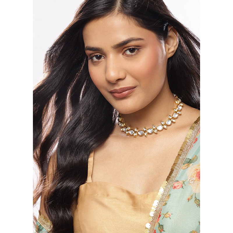 Golden Stone Work Alloy Jewellery Set - JD986595503