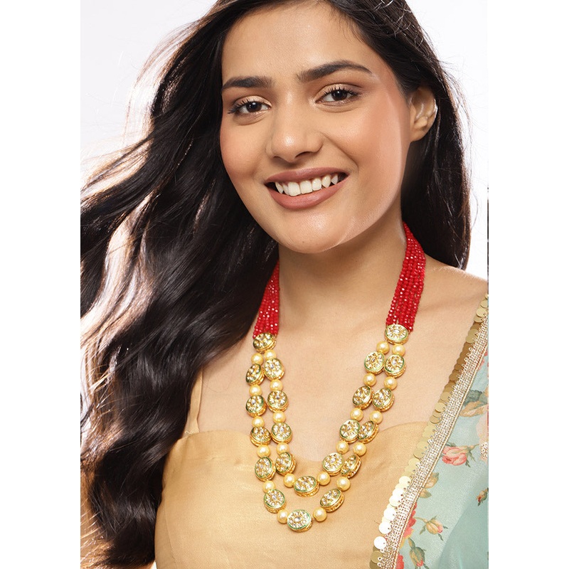 Golden Stone Work Alloy Jewellery Set - JD986595509
