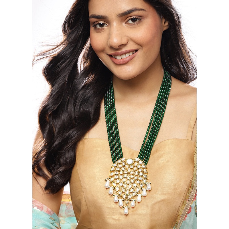 Golden Stone Work Alloy Jewellery Set - JD986595512