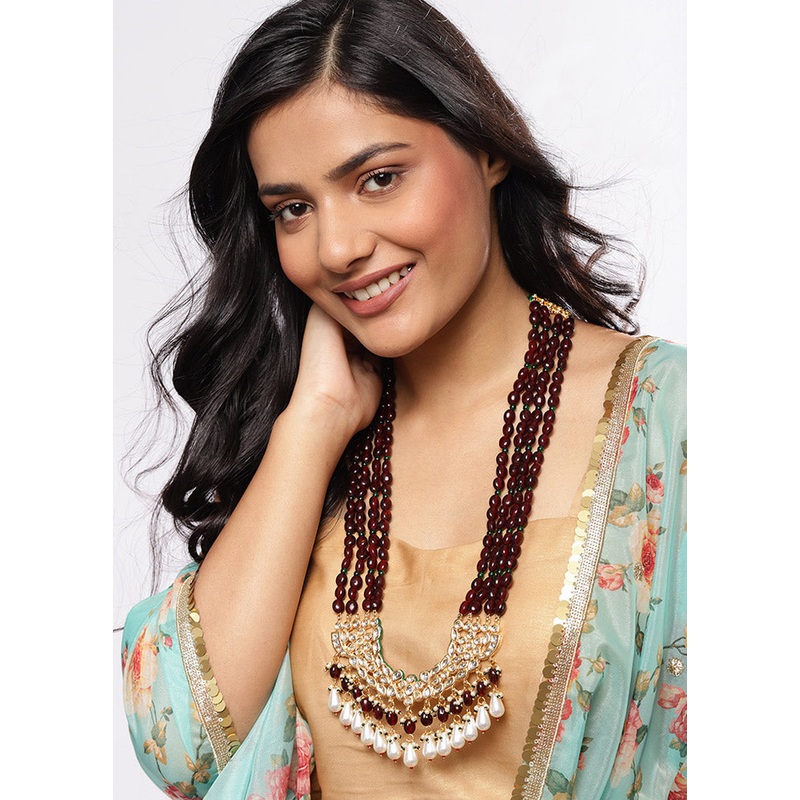 Golden Stone Work Alloy Jewellery Set - JD986595515