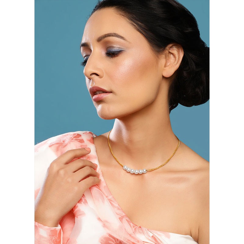 Golden Stone Work Alloy Necklace - JD986595498