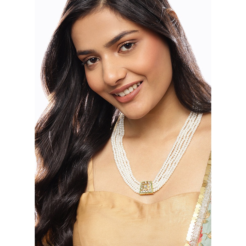 Golden Stone Work Alloy Necklace - JD986595501