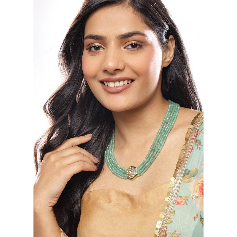 Golden Stone Work Alloy Necklace - JD986595502