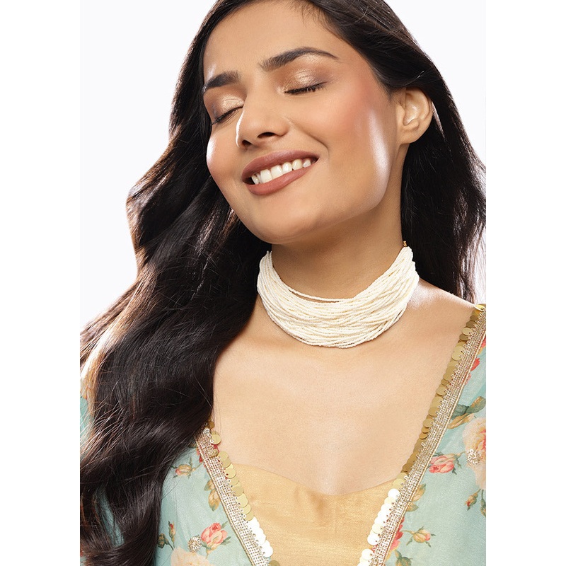 Golden Stone Work Alloy Necklace - JD986595504