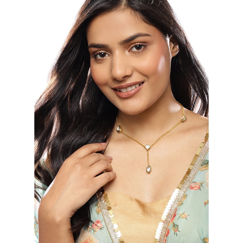 Golden Stone Work Alloy Necklace - JD986595507