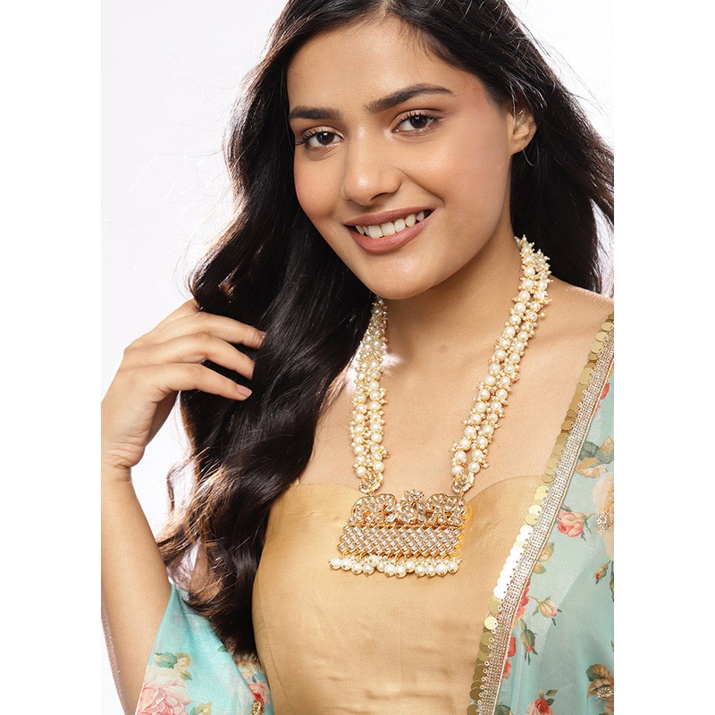 Golden Stone Work Alloy Necklace - JD986595511