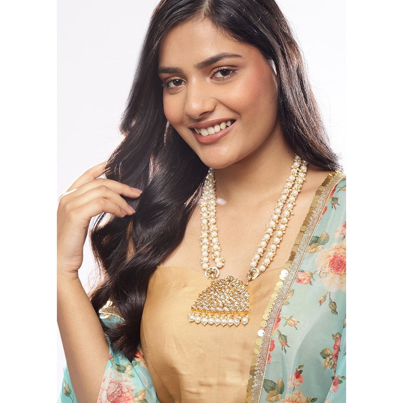 Golden Stone Work Alloy Necklace - JD986595513
