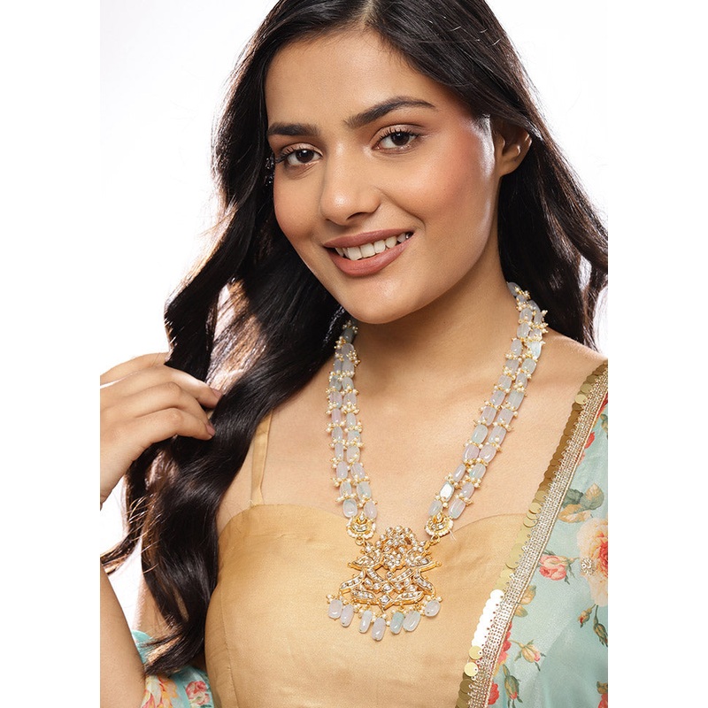 Golden Stone Work Alloy Necklace - JD986595514