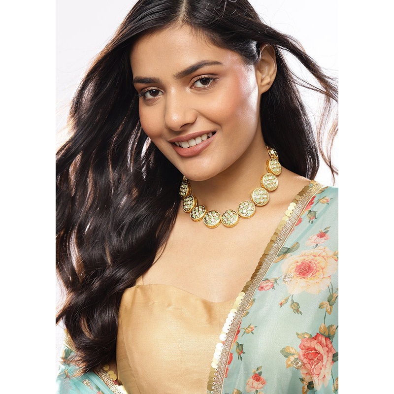 Golden Stone Work Alloy Necklace - JD986595516