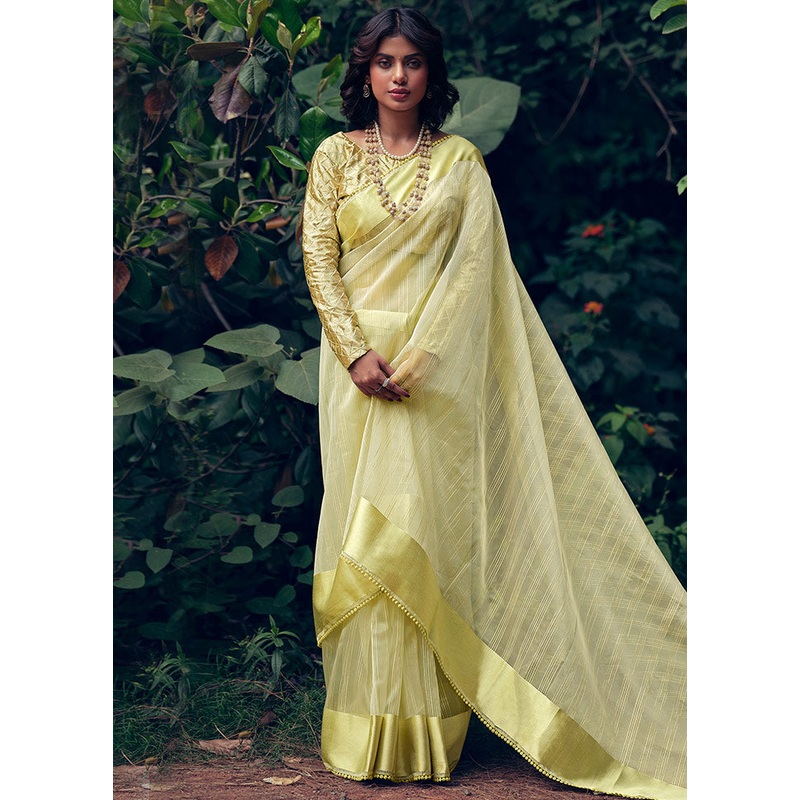 Green Organza Zari Woven Saree With Blouse Piece - JD986595667