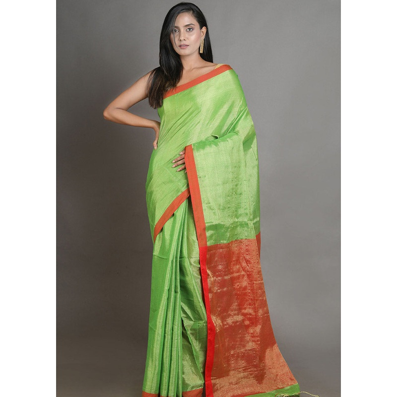 Light Green Linen Silk Saree With Blouse Piece - JD986595614