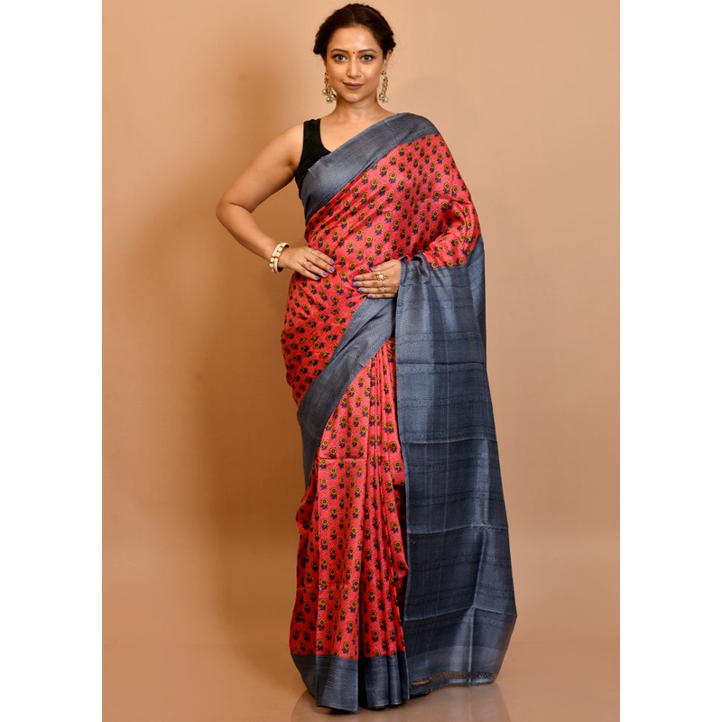 Pale Pink Pure Printed Silk Saree Without Blouse Piece - JD986595696