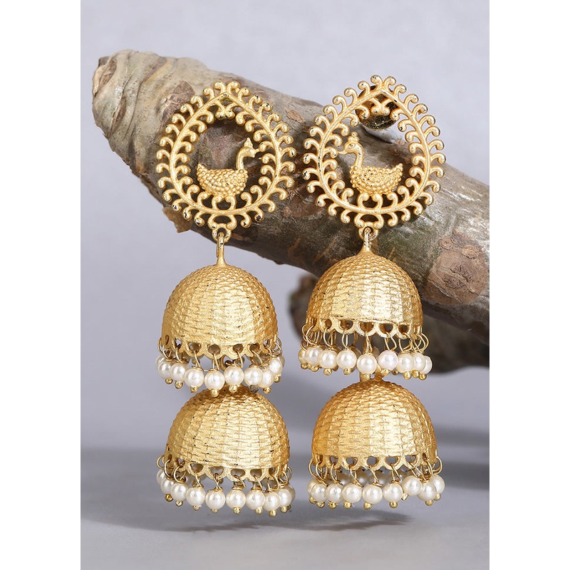 Peacock Style Matte Gold Jhumka - JD986595573