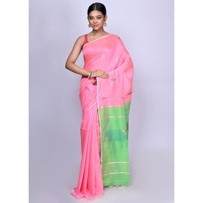 Pink Matka Silk Saree With Blouse Piece - JD986595621