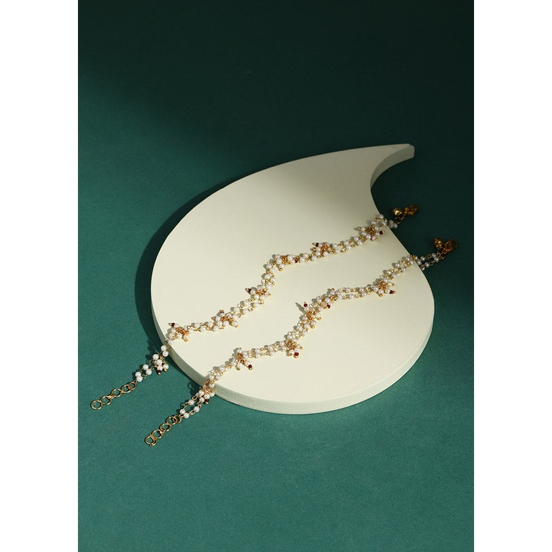 2 Pc Golden Stone Work Alloy Anklet - JD986595335
