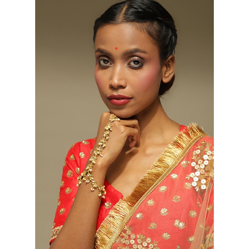 Golden Alloy And Kundan Hathphool - JD986595001