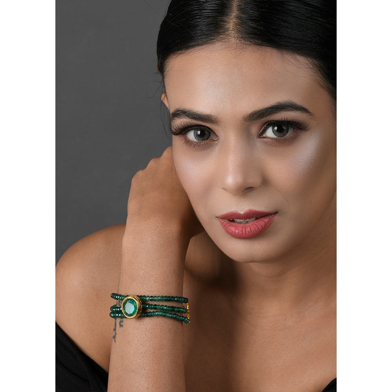 Green Gold Toned Kundan Bracelet - JD986595154