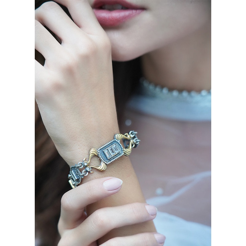 Handcrafted Dual Tone Brass Bracelet - JD986595087