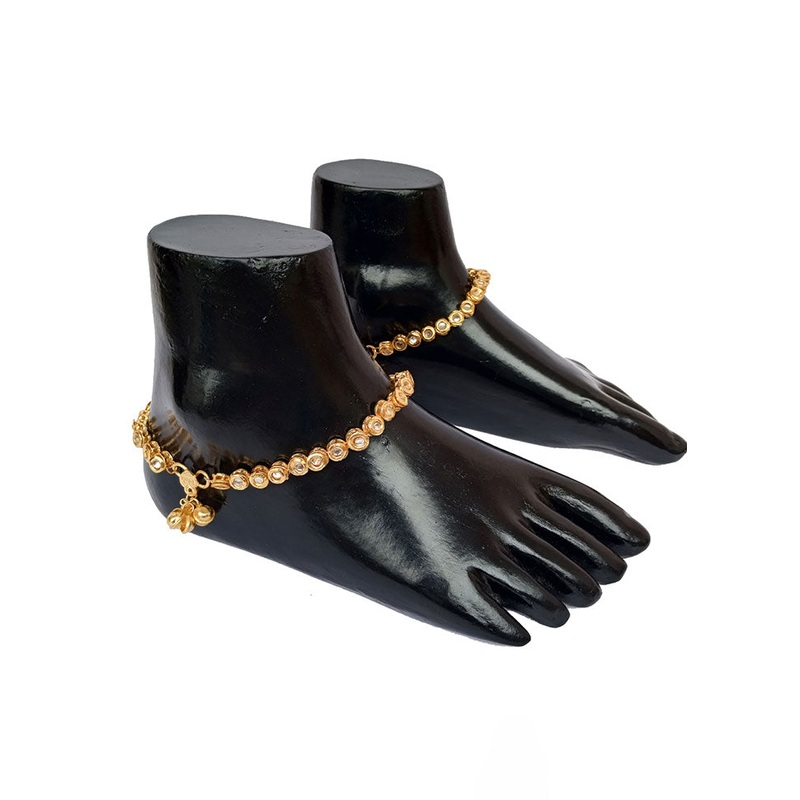 Gold And Gold Kundan Studded Anklet - JD986594832