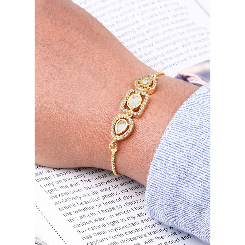 Gold Plated Stone Studded Bracelet - JD986594816