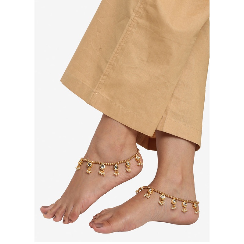 Pair Of Gold Beaded Anklets - JD986594880