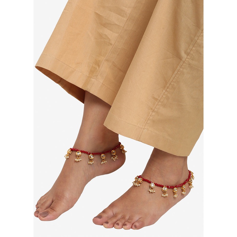 Pair Of Red Beaded Anklets - JD986594882