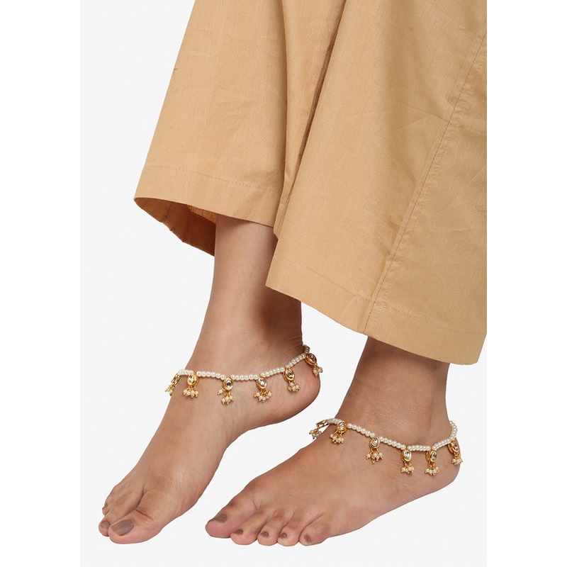 Pair Of White Beaded Anklets - JD986594878