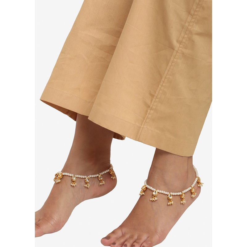 Pair Of White Beaded Anklets - JD986594885