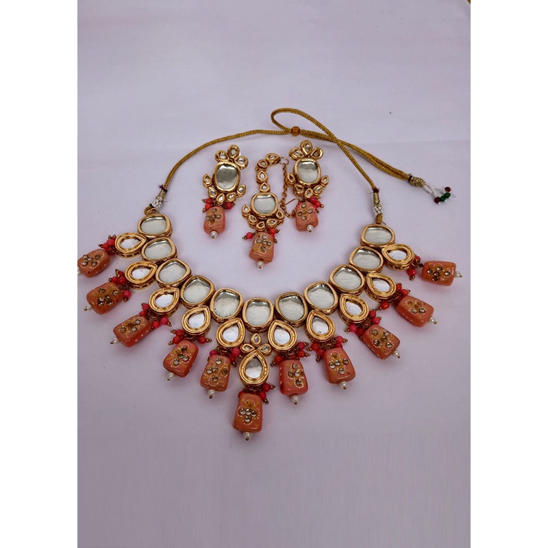 Yellow Kundan Jewellery Set With Mangtika - JD986594848