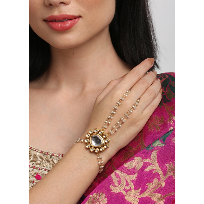 Gold Plated Kundan Charm Bracelet - JD986594655