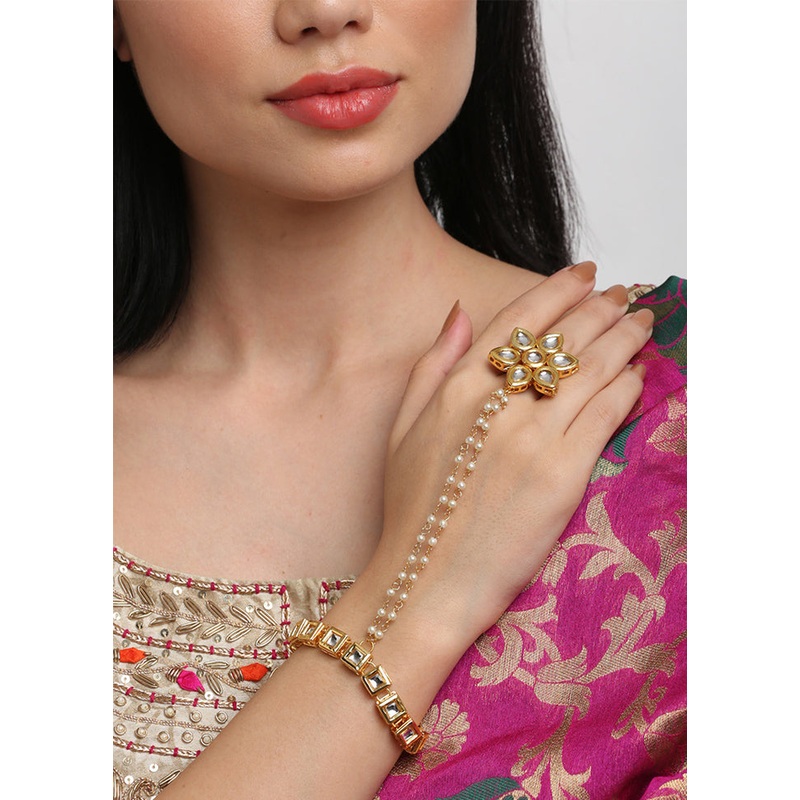 Gold Plated Kundan Charm Bracelet - JD986594656